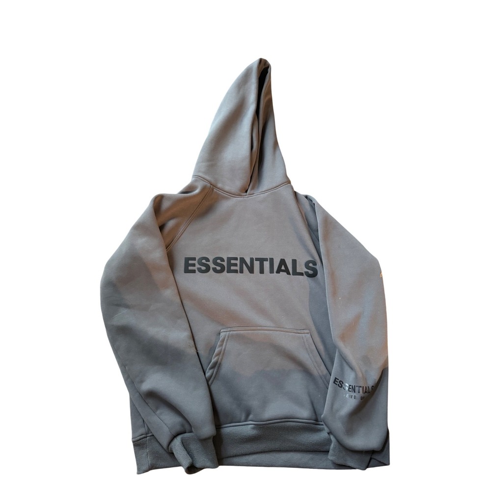 Fear of God Essentials Hoodie Charcoal Grey Logo Pullover Sweatshirt Mens